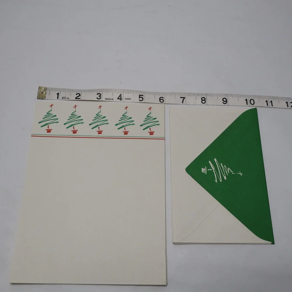 Vintage Christmas Tree Stationery Holiday Letter Paper & Envelopes 80s 90s Retro